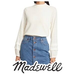 Madewell | White Weavemix Mockneck Bubble- Sleeve Top